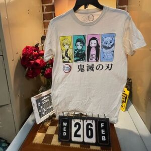 Men's Demon Slayer Panels Beige Graphic T-Shirt